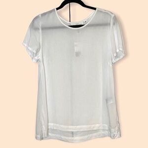 H&M White Round Neck Short Sleeve Boxy Blouse W/Hi/Lo Hemline